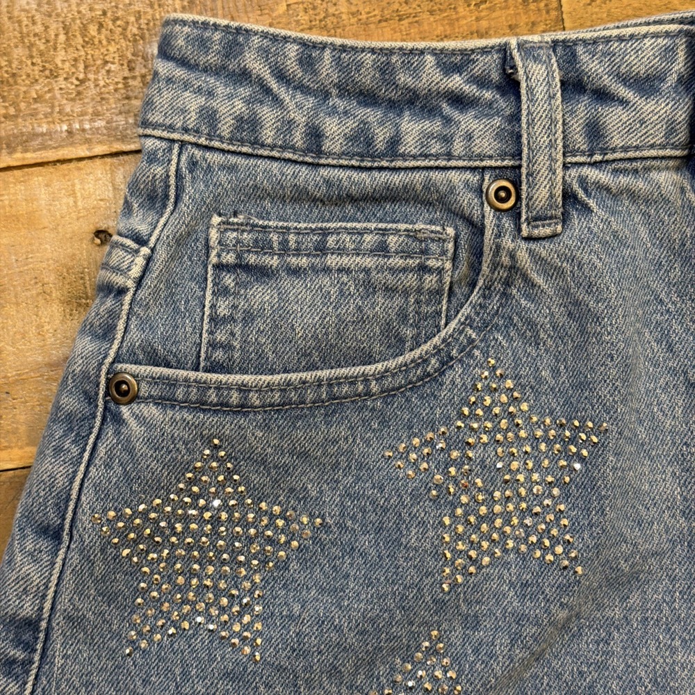 Hot Topic Blue Denim High Waisted Shorts Rhinestone Stars Junior's Size 5 (27"W) - Picture 3 of 16